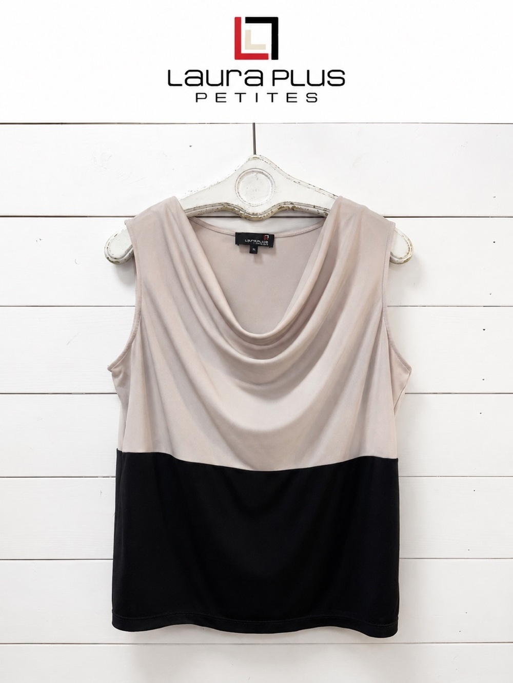 LAURA PLUS PETITES Colorblock Sleeveless Draped Neck Top 1X P